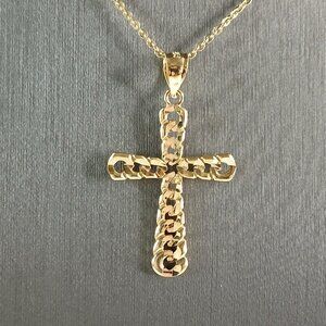 Womens Sterling Silver Gold Tone Religious Cross Pendant Necklace 2.8g E797